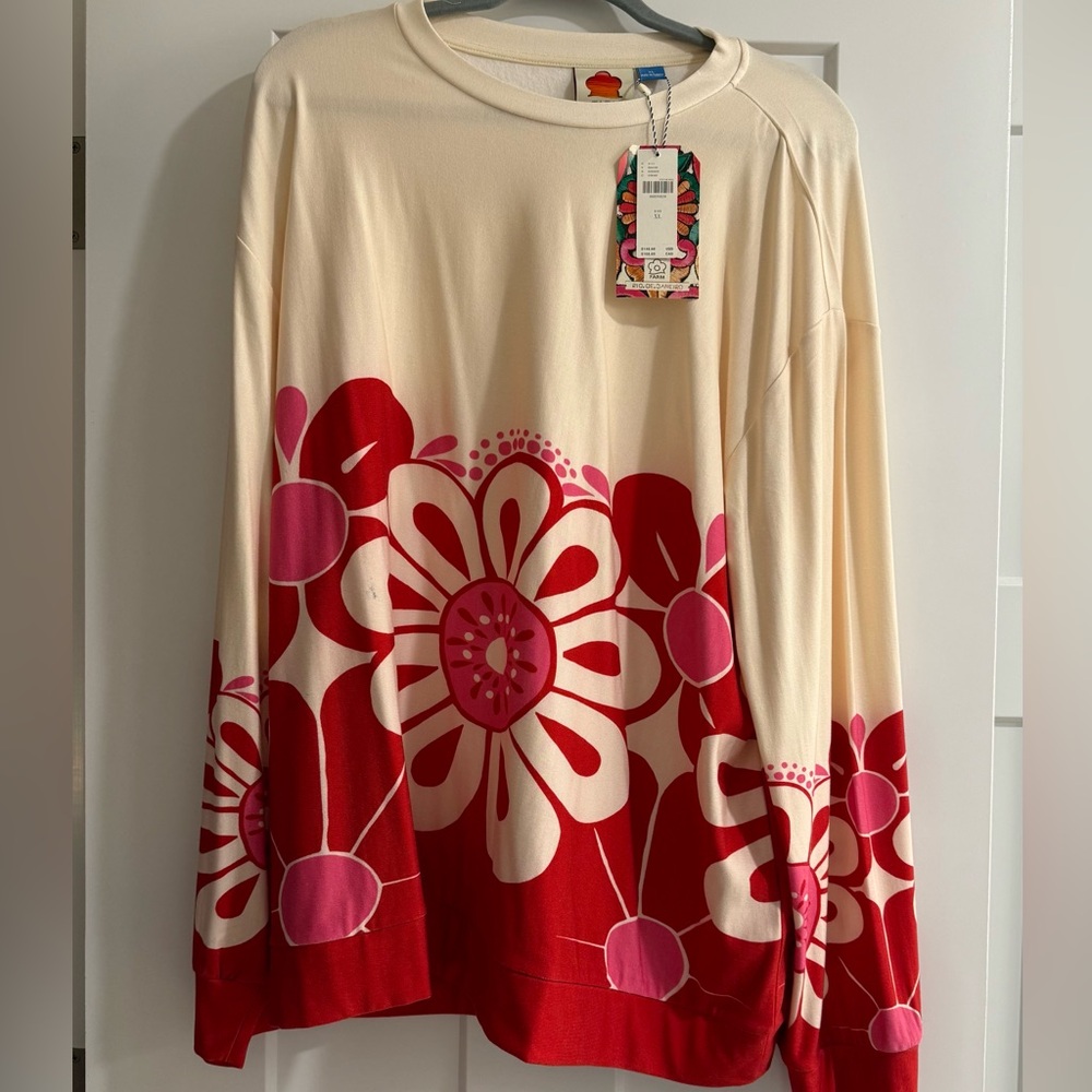 Floral Print Women's Blouse - Red and Cream